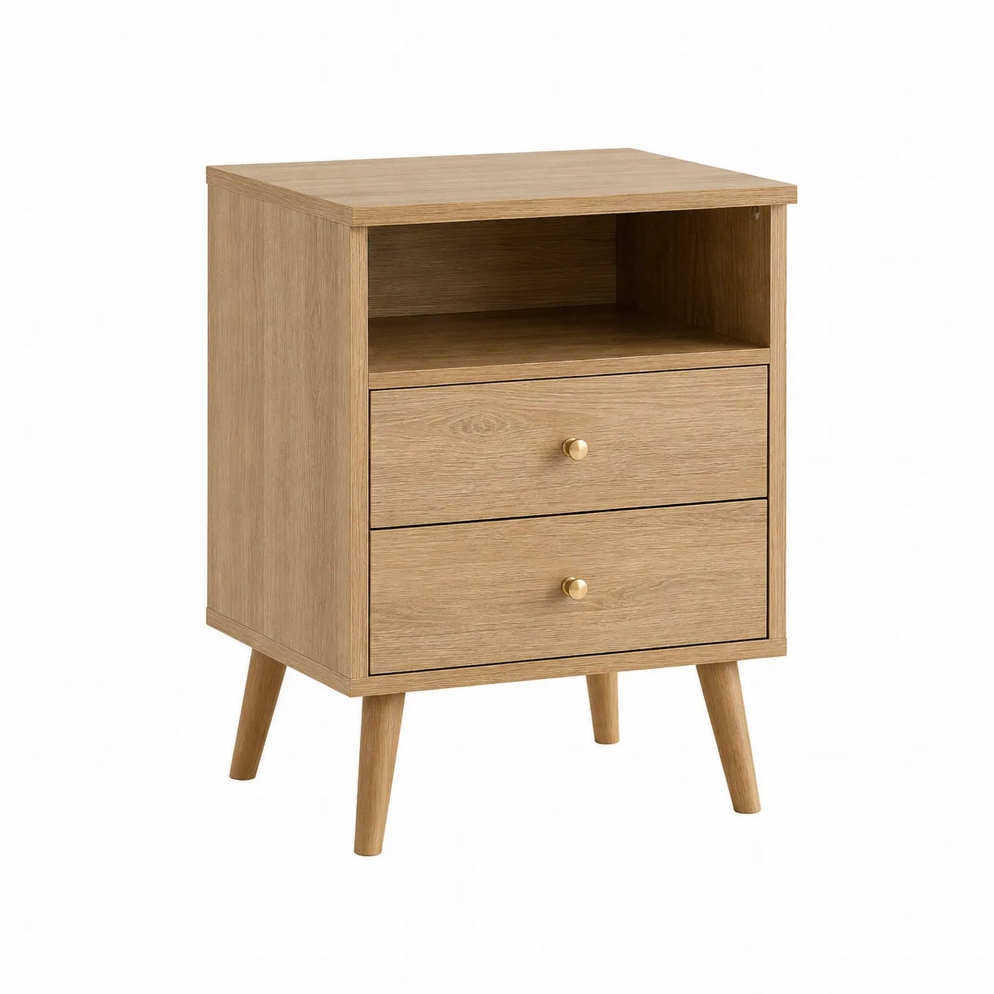 Mesita de Noche de Madera con 2 Cajones y Espacio Abierto 60x40x75 cm