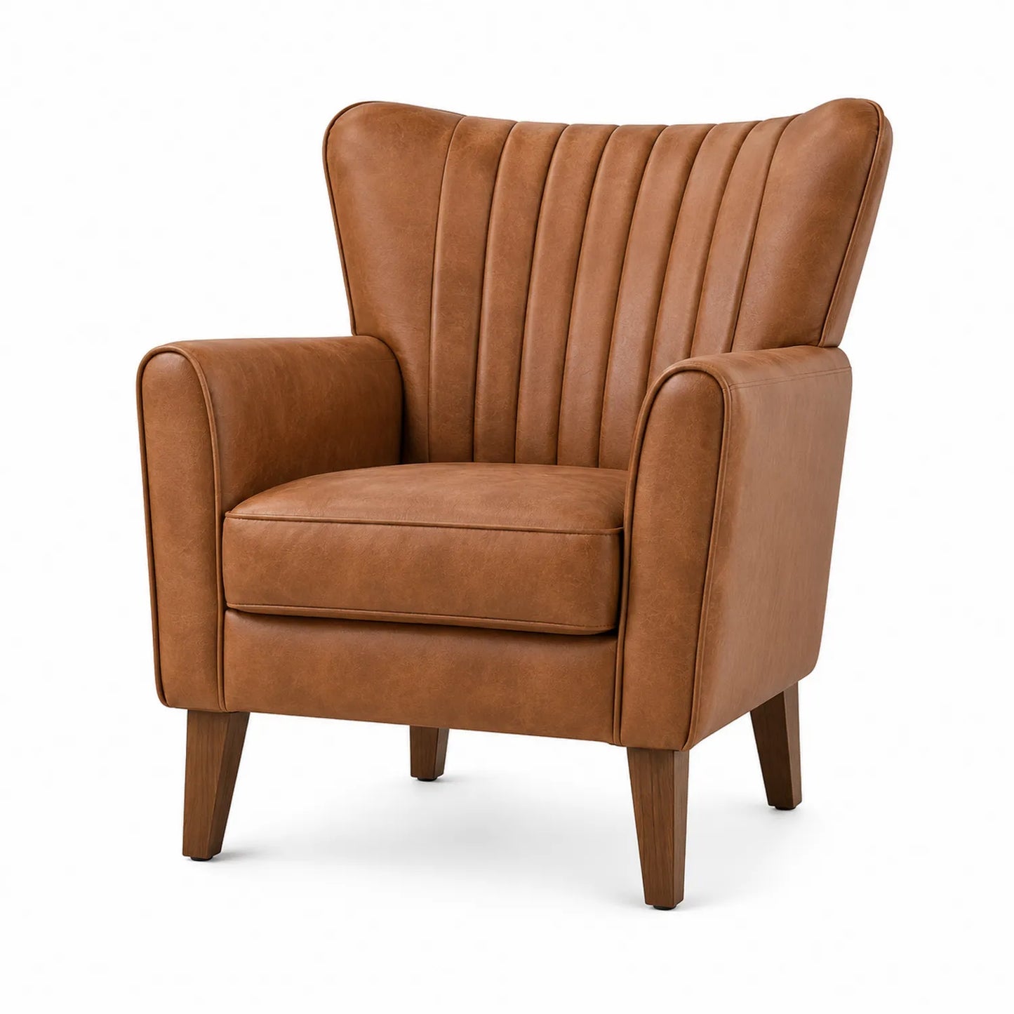 Sillón de Cuero PU Marrón con Respaldo Alto y Patas de Madera