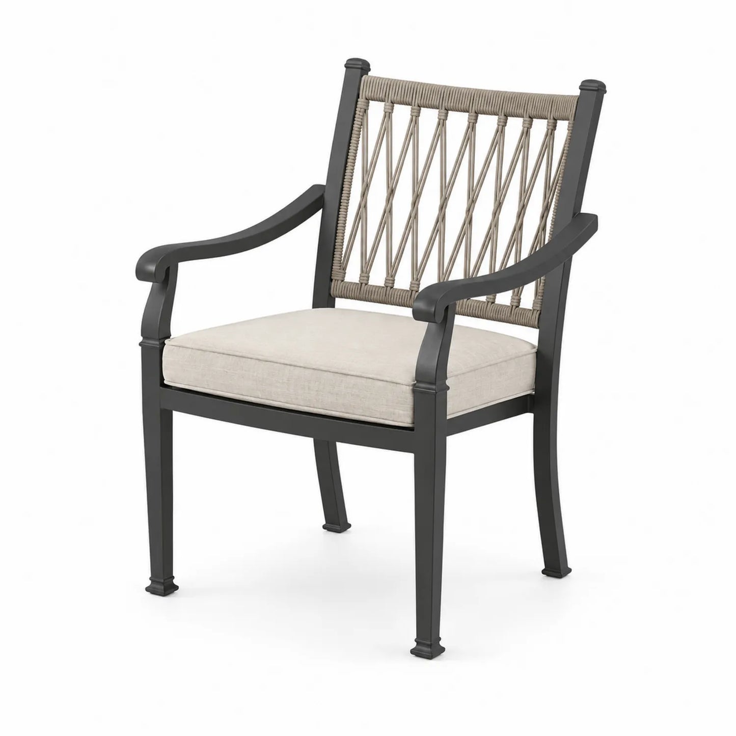 Silla de exterior de aluminio y cuerda con cojín beige