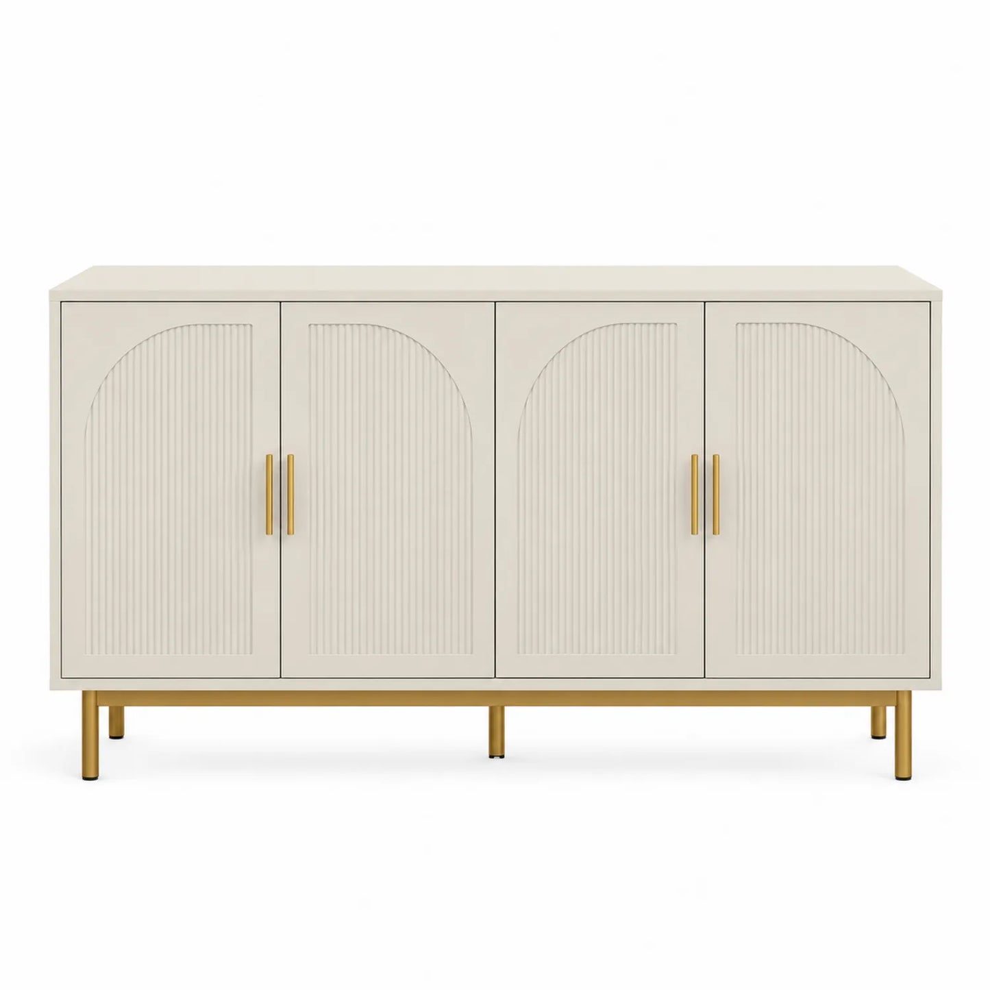 Aparador de Madera MDF Beige con Patas de Acero Dorado 4 Puertas