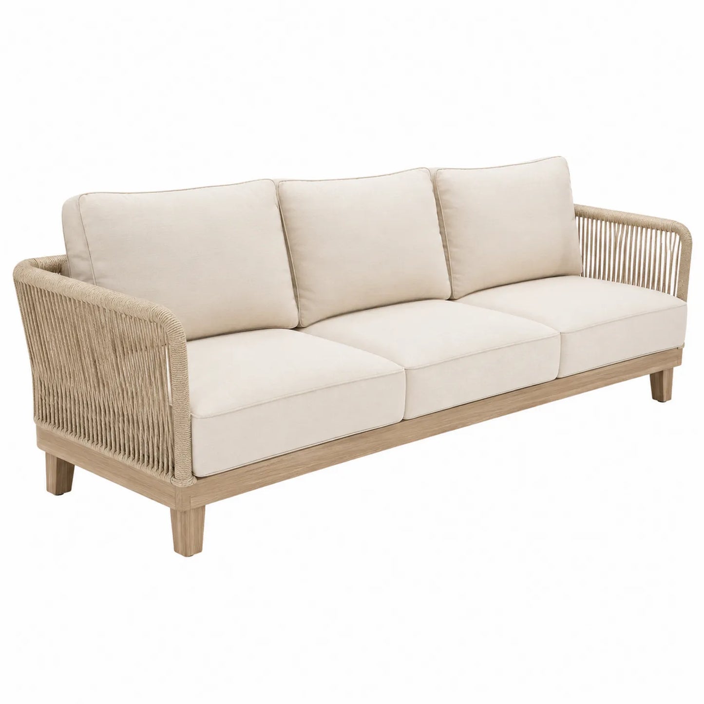 Sofá de tres plazas de madera y cuerda Beige 220x85x75 cm