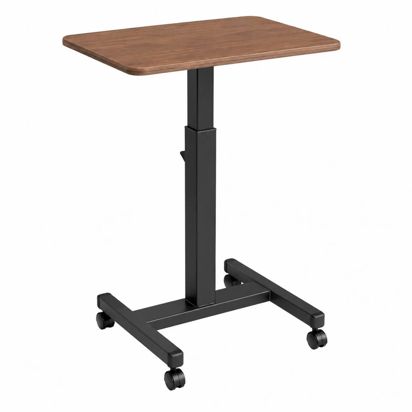 Mesa ajustable en altura de madera y metal con ruedas