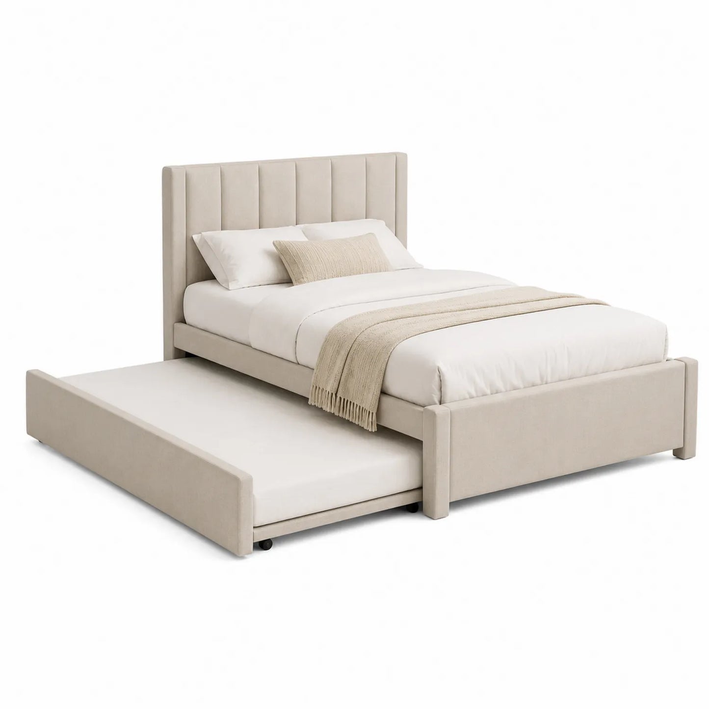 Cama con nido tapizada en poliéster beige