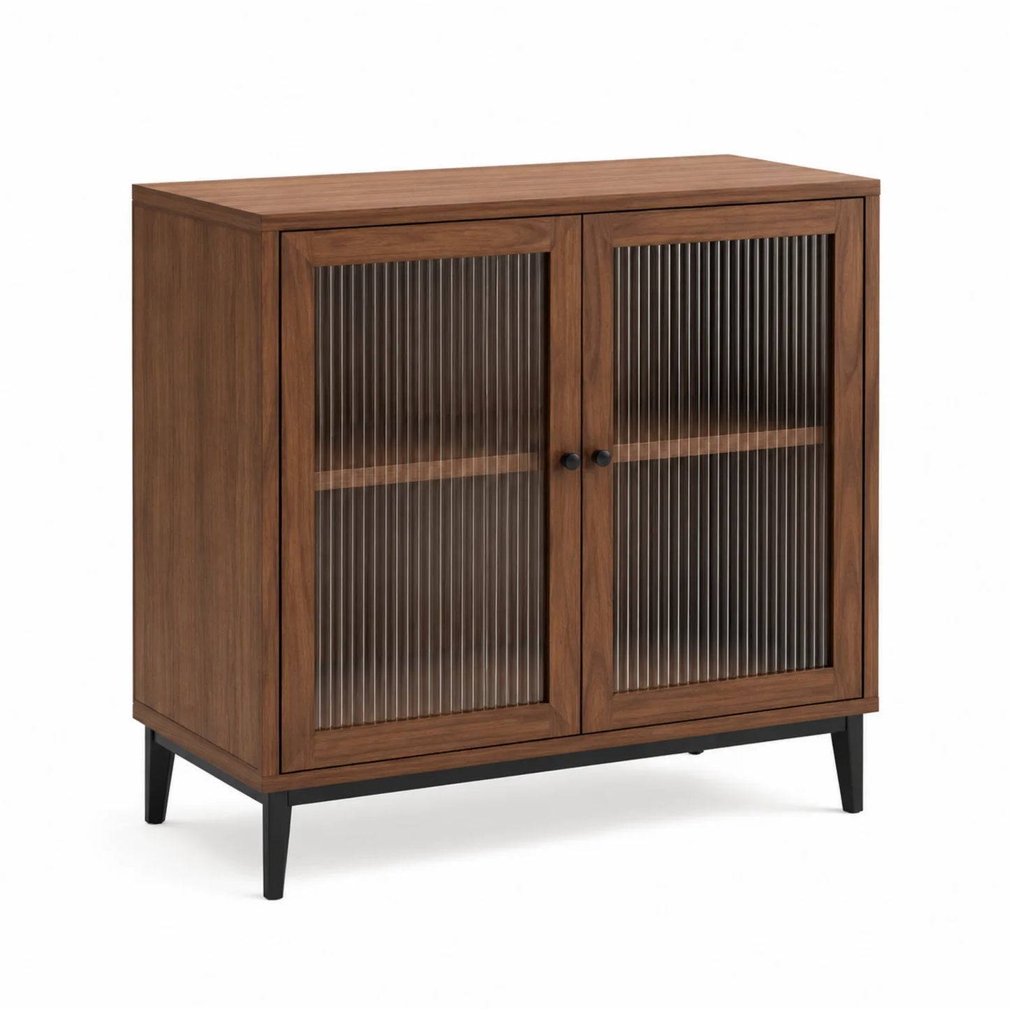 Aparador de madera con puertas de vidrio acanalado y patas metálicas 85x90x40 cm
