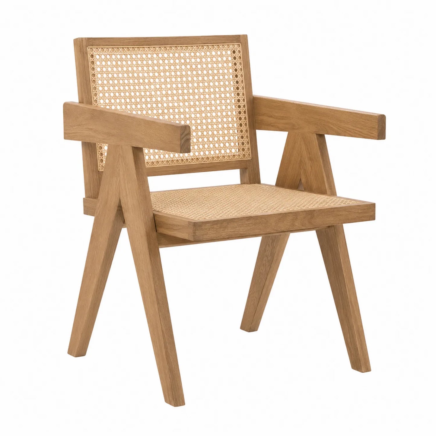 Silla de comedor de madera y ratán natural