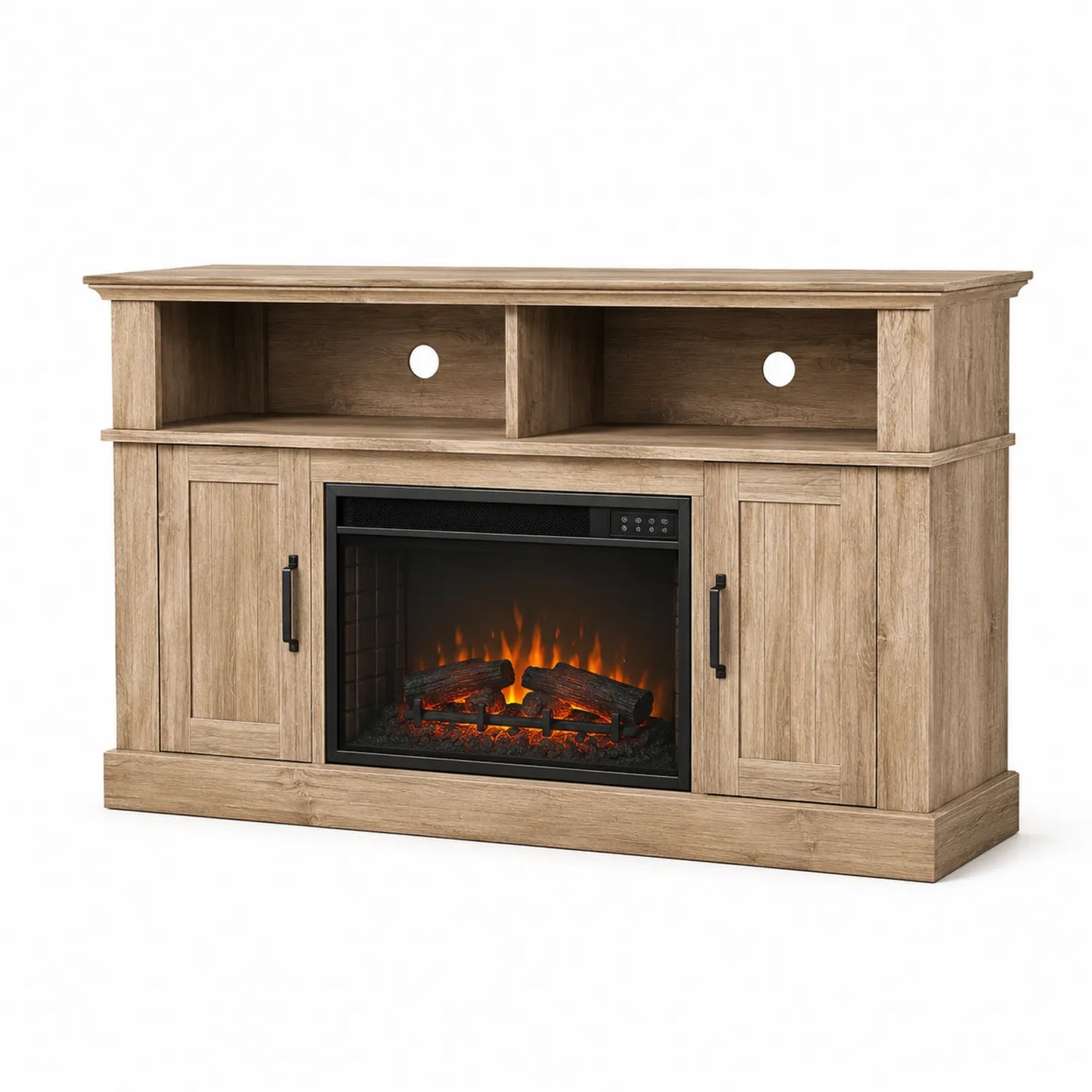 Mueble para TV con chimenea eléctrica de madera de roble 152 cm