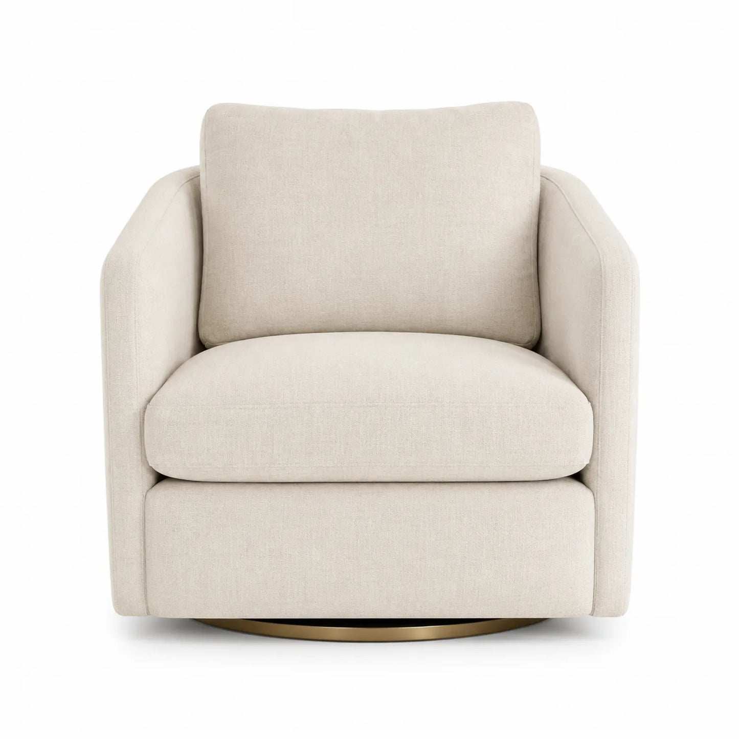 Sillón giratorio de tela beige con base metálica
