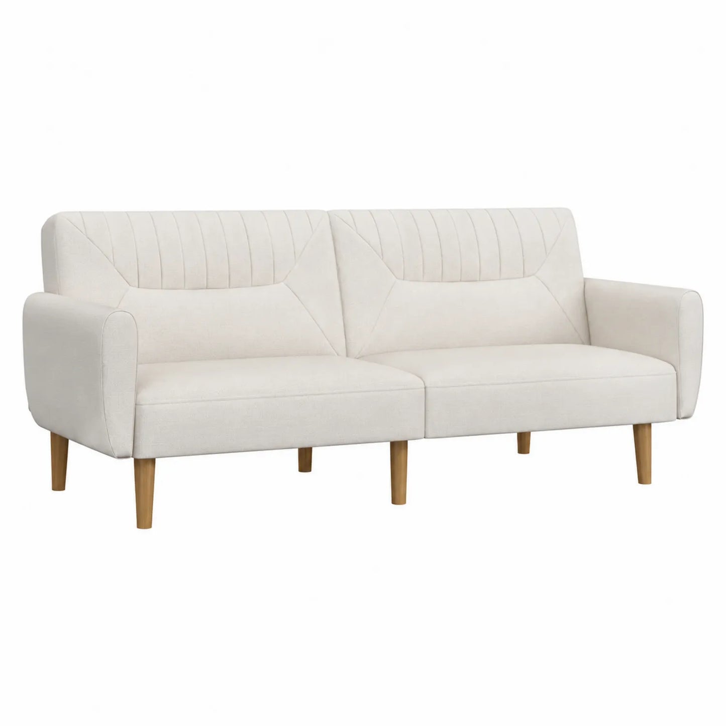 Sofá de Tela Beige con Patas de Madera 210x80x85 cm