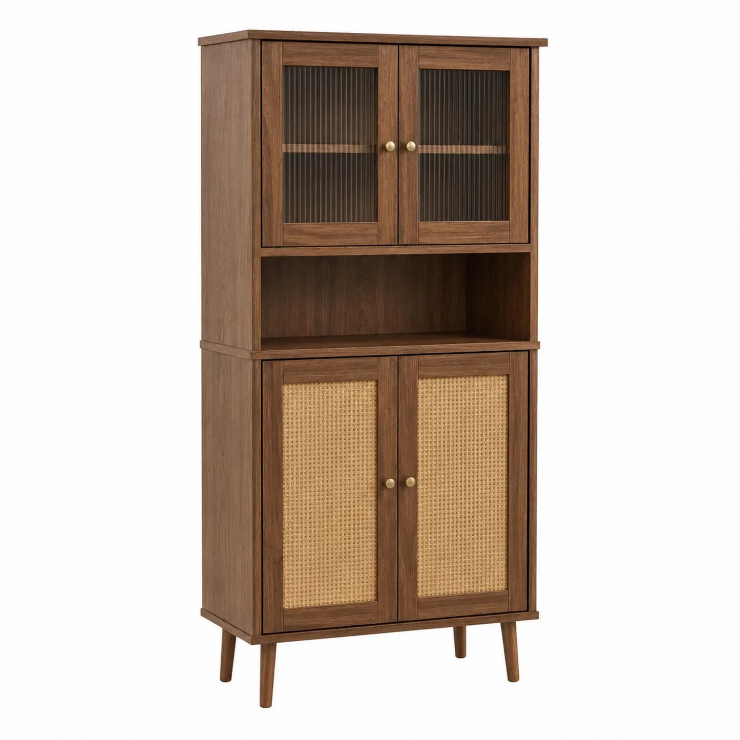 Armario alto de madera con puertas de vidrio y rejilla 180x80x40 cm Marrón