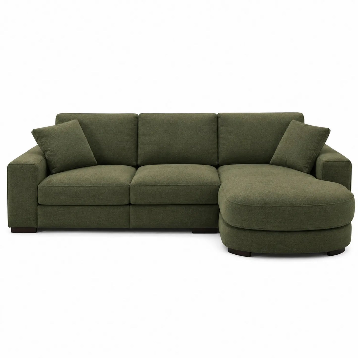 Sofá rinconero de tela con chaise longue verde 275x180x85 cm