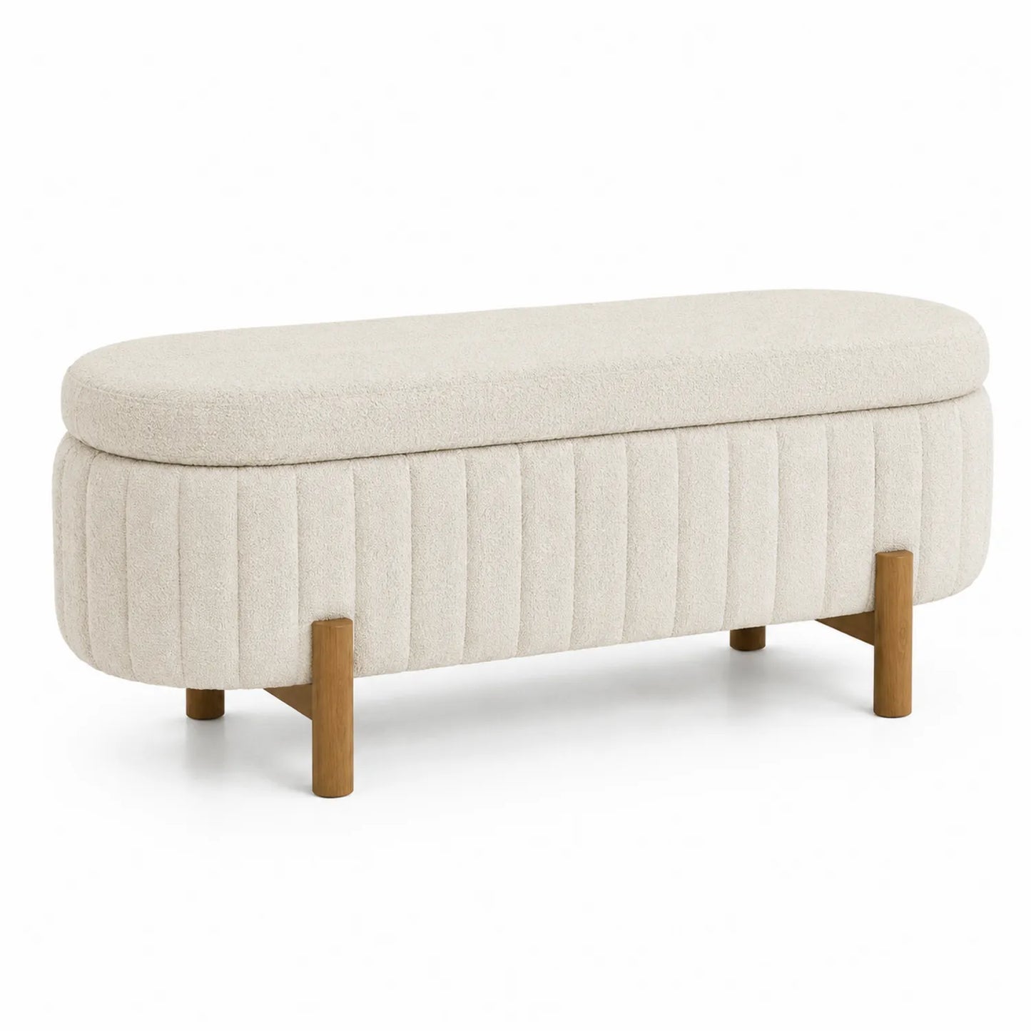 Banco tapizado de poliéster con patas de madera 120 cm