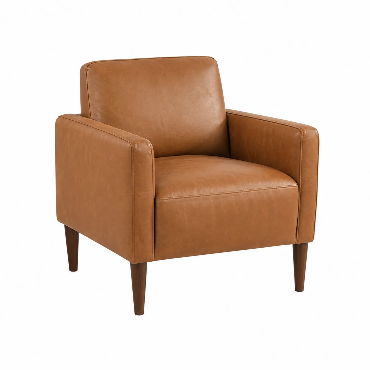 Sillón de cuero PU marrón claro con patas de madera
