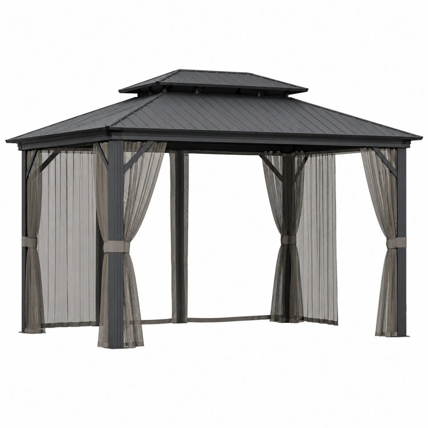 Pérgola de Aluminio con Techo de Acero y Cortinas 4x3m Gris