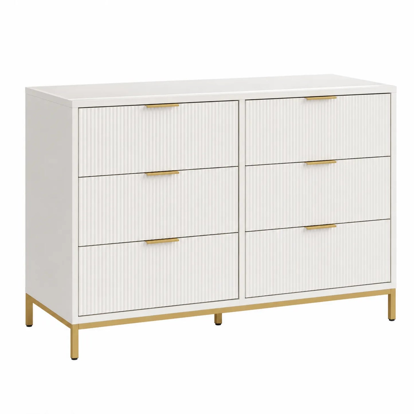 Cómola de Madera con 6 Cajones Blanca con Detalles Dorados