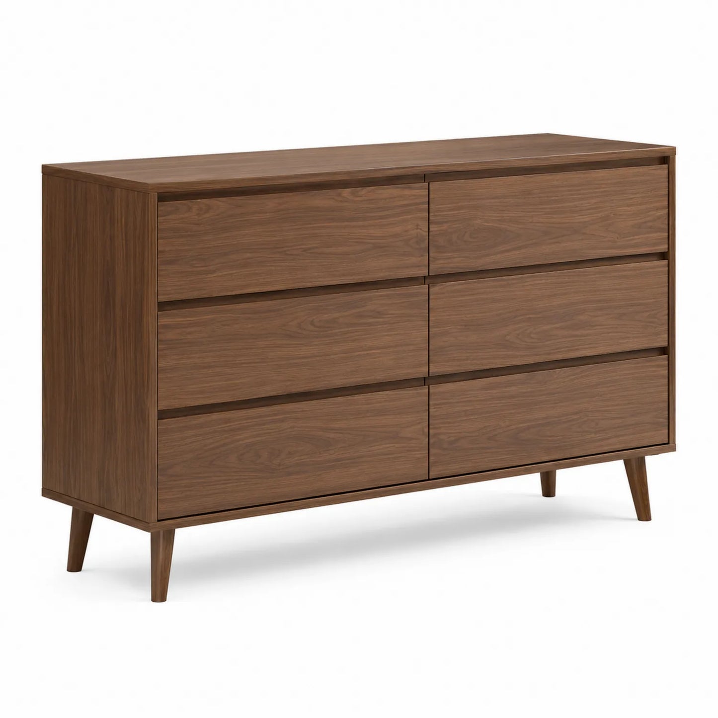 Cómoda de Seis Cajones de Madera Maciza Color Nogal