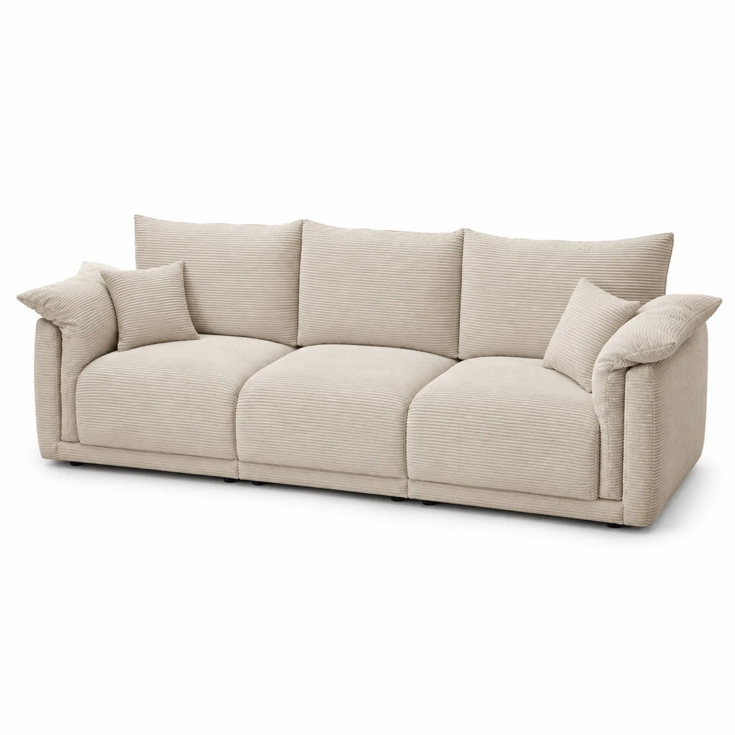 Sofá de 3 plazas de pana beige con cojines incluidos