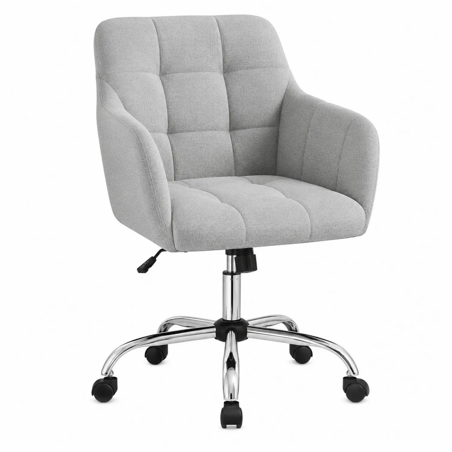 Silla de oficina gris con tejido de poliéster y base de metal, altura ajustable