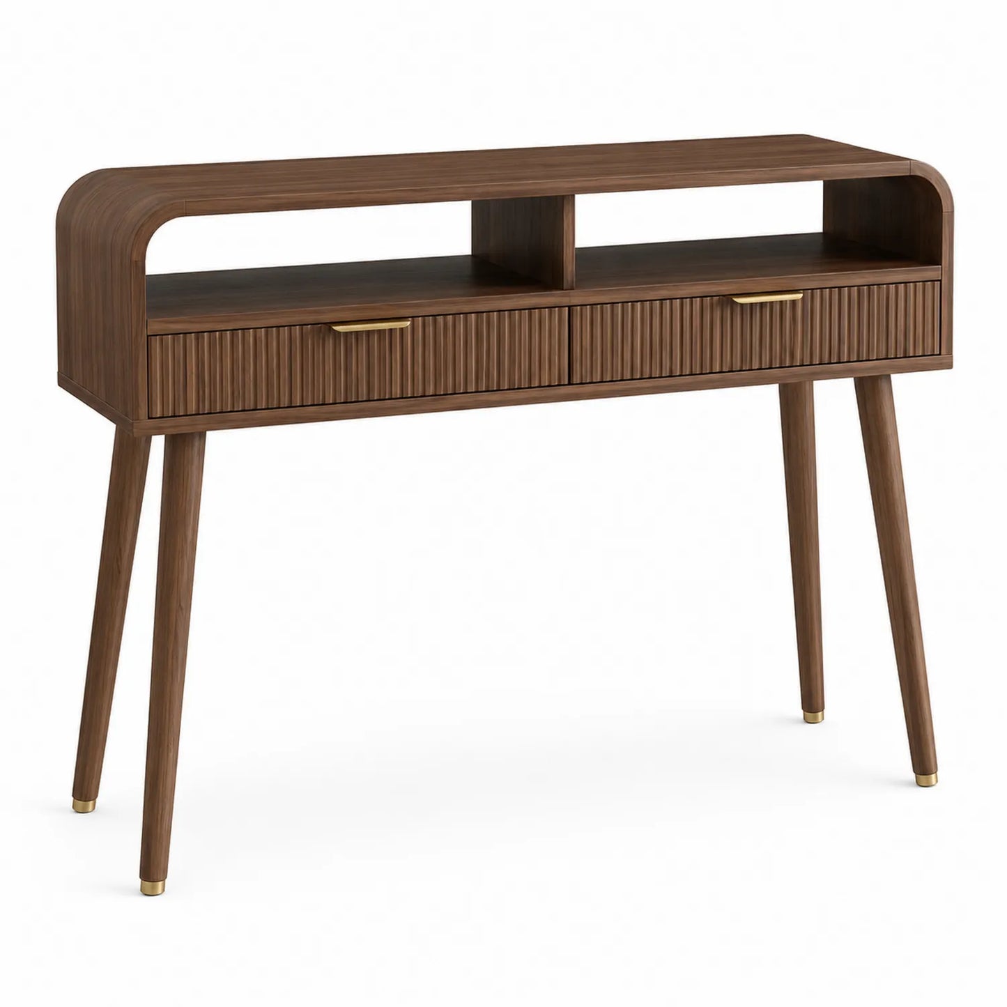 Mesa consola de madera de nogal con cajones y estante abierta, marrón, 120x40x80 cm