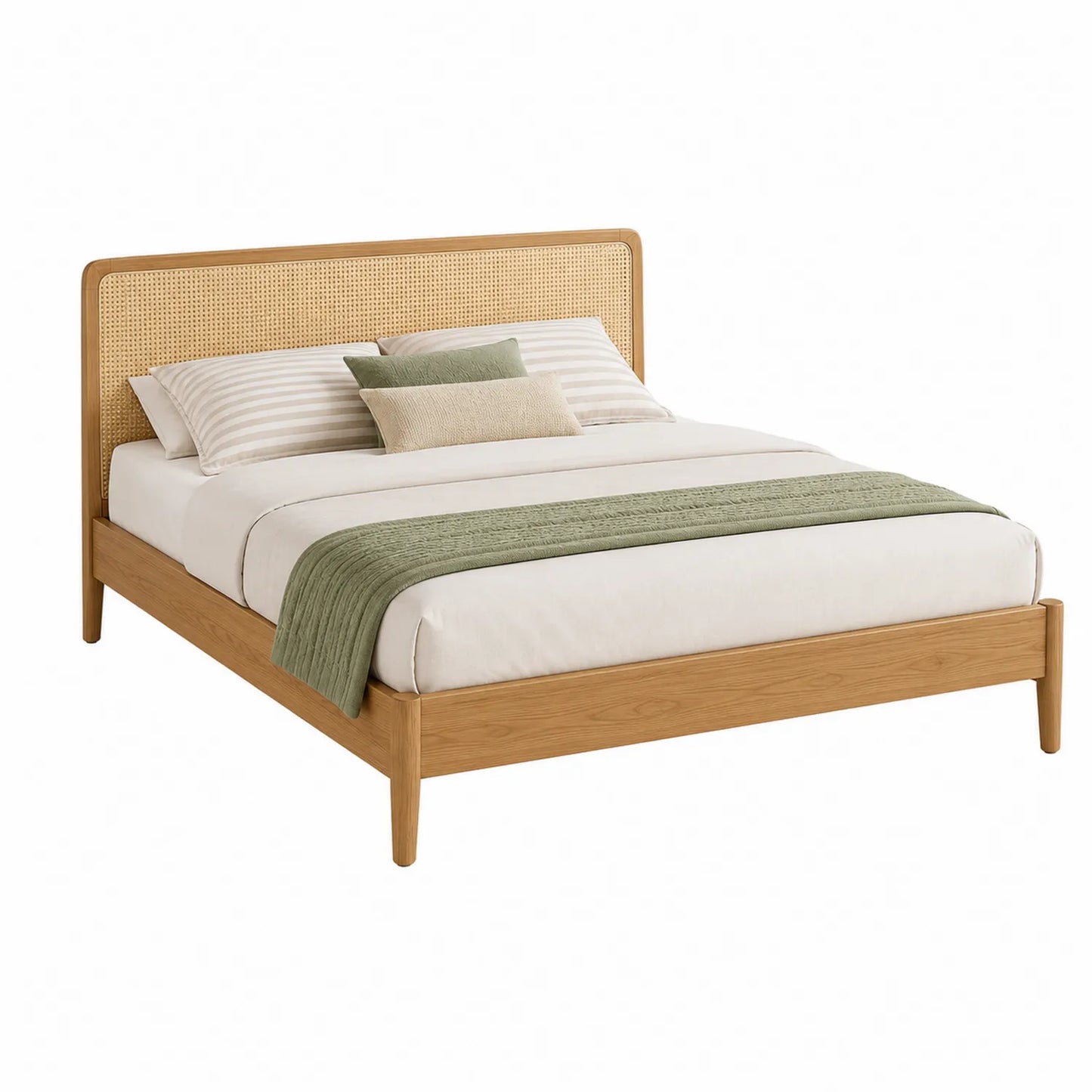 Cama de Madera con Cabecero de Ratán, Beige, 200x150 cm