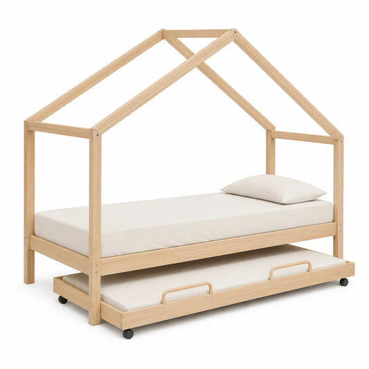 Cama de madera para niños con nido y colchones