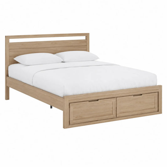 Cama de Madera con Almacenamiento y Cabecera Natural 200x160 cm