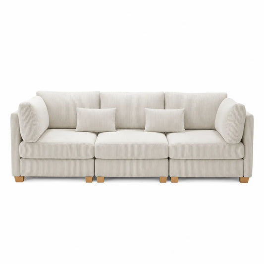 Sofá modular de 3 plazas de pana beige
