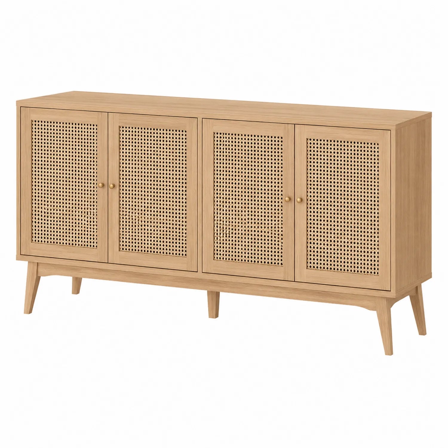Aparador de Madera de Roble con Rejilla de Rattan 4 Puertas 150x35x80 cm