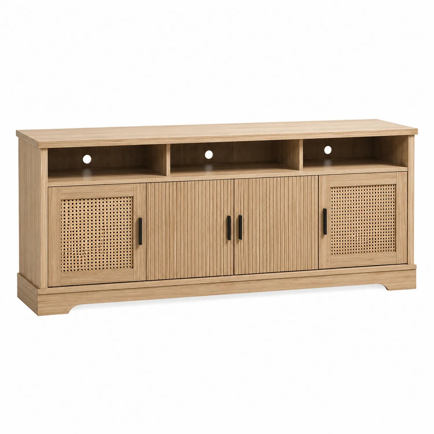 Mueble de TV de Madera Chapada con Puertas de Ratán 180x40x60 cm