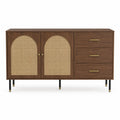 Aparador de Madera con Puertas de Ratán y 3 Cajones Marrón 152x40x80 cm