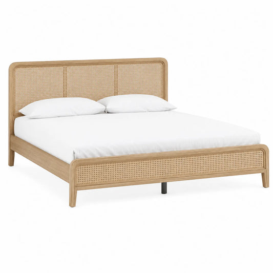 Cama de Madera y Ratán Natural 200x160 cm
