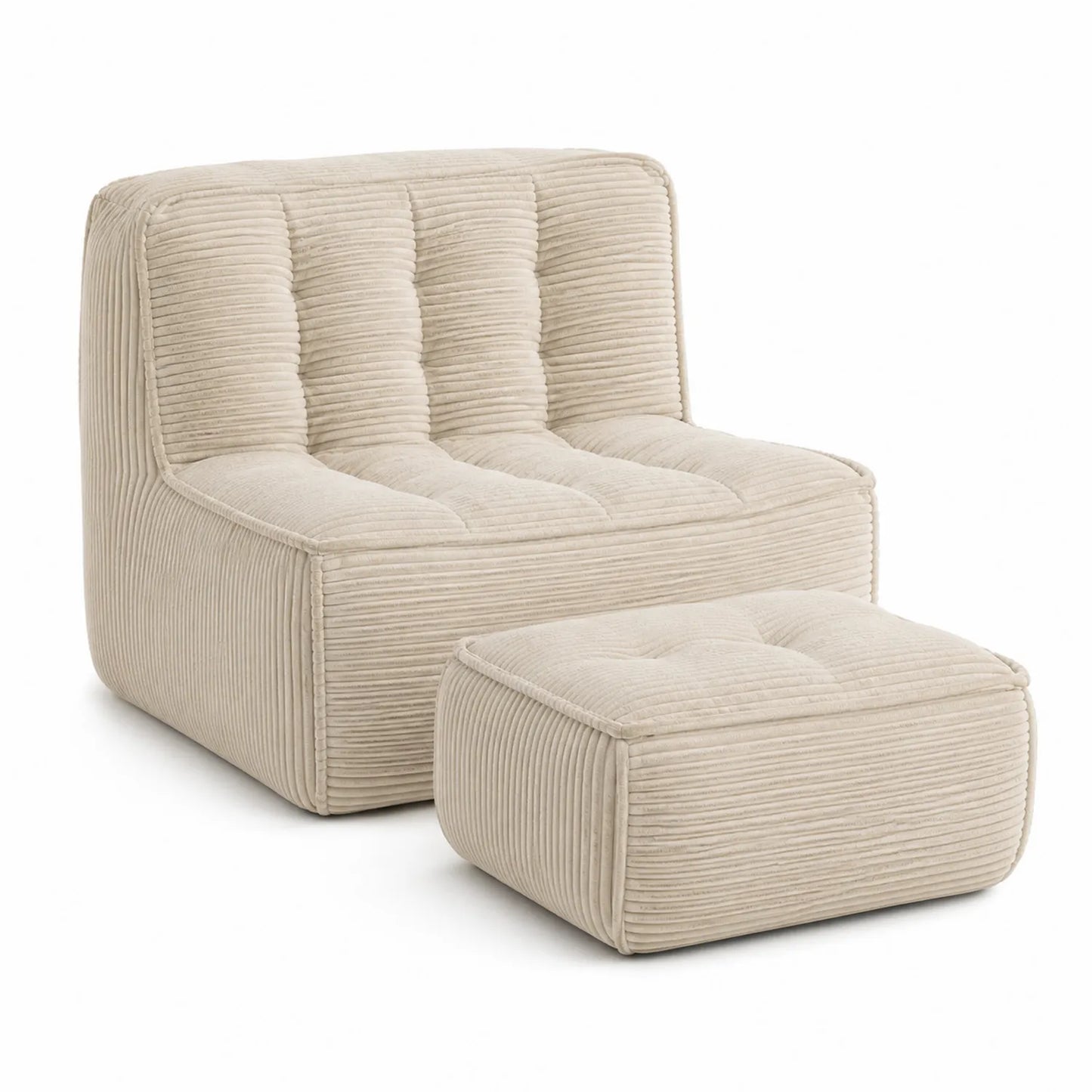 Sillón y Reposapiés de Pana Beige con Relleno de Espuma