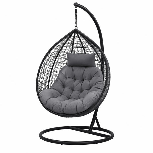 Silla colgante de mimbre sintético con cojín gris