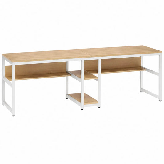 Escritorio doble de madera y metal blanco 240x60x75 cm