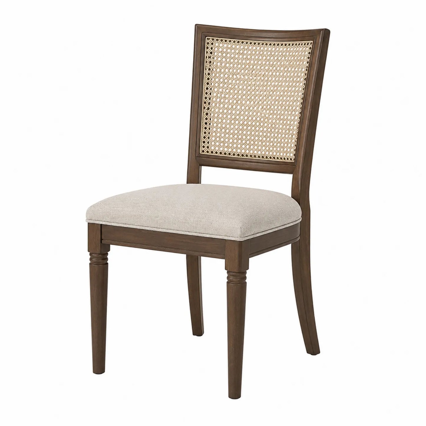 Silla de madera y ratán con asiento de poliéster beige