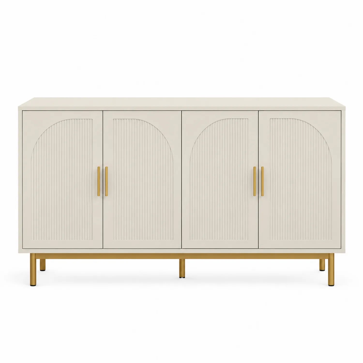 Aparador de Madera MDF Beige con Patas de Acero Dorado 4 Puertas
