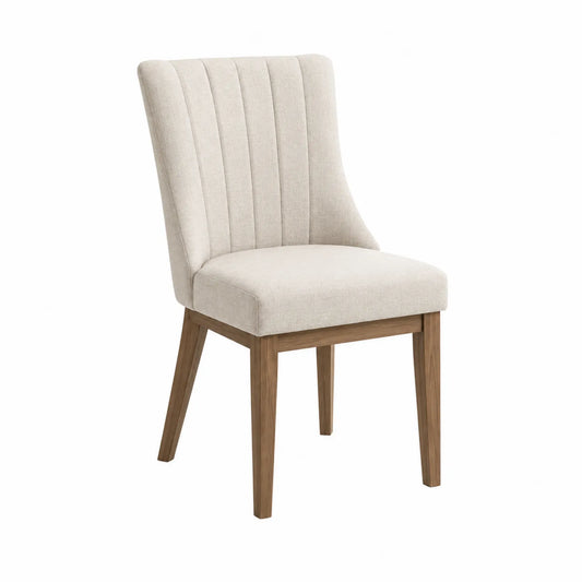 Silla de Comedor de Tela Beige con Patas de Madera