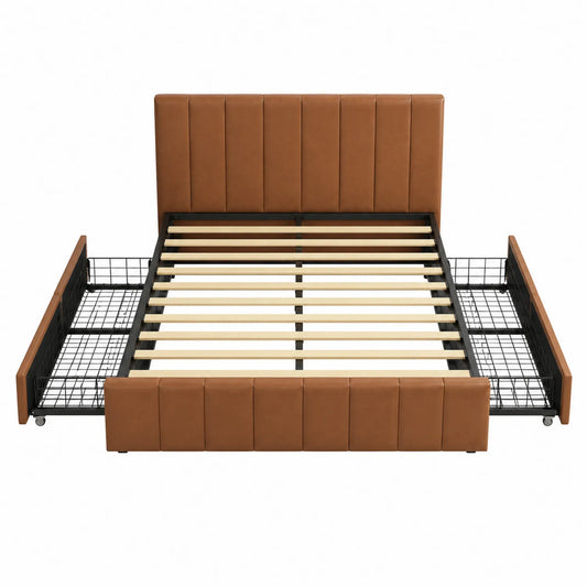 Cama de Cuero Sintético Marrón con Almacenamiento 200x160 cm