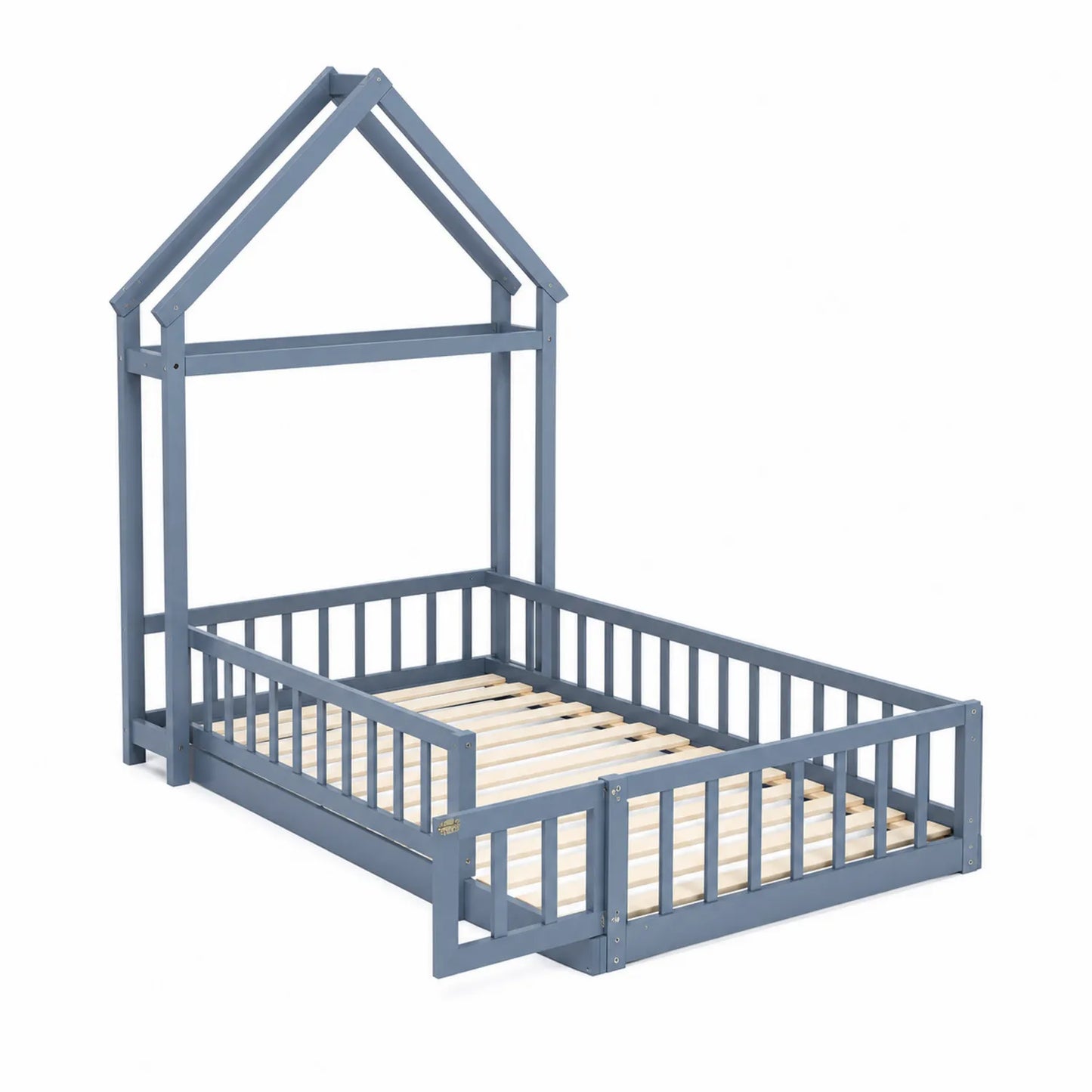 Cama infantil azul en forma de casa 160x80 cm