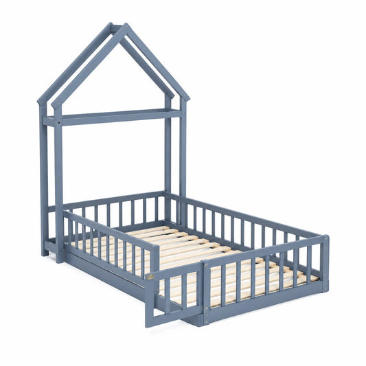 Cama infantil azul en forma de casa 160x80 cm