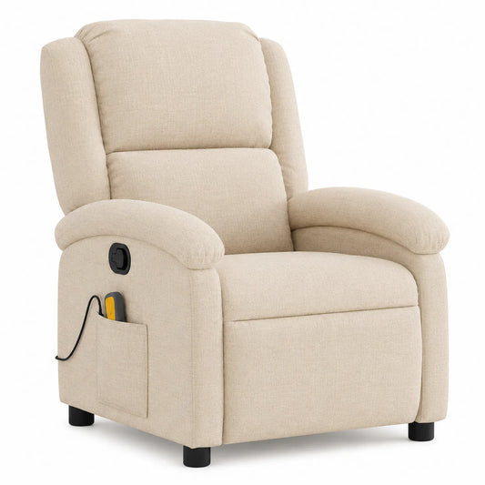 Sillón reclinable de lino beige con función de masaje