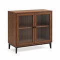 Aparador de madera con puertas de vidrio acanalado y patas metálicas 85x90x40 cm
