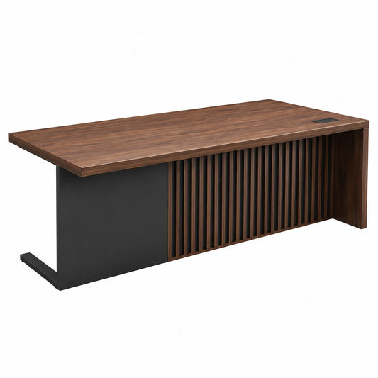 Escritorio de madera y metal Nogal 200x90x75 cm