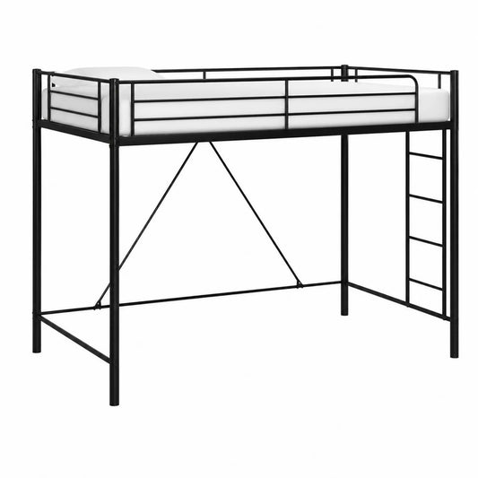 Cama alta de metal negro con escalera 200x90 cm