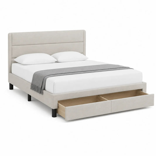 Cama de madera tapizada con cajones de almacenamiento 200x160 cm