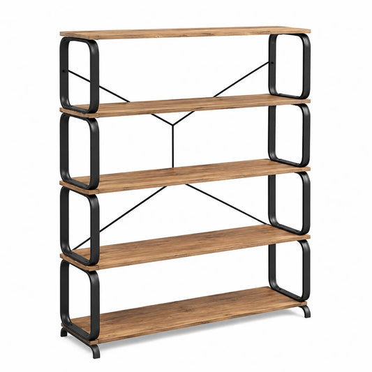 Estantería de Madera y Acero con 5 Estantes Marrón y Negro