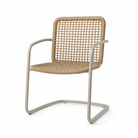 Silla exterior con marco de acero y ratán sintético Beige