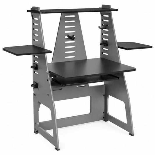 Escritorio ajustable de metal y madera contrachapada negro/gris