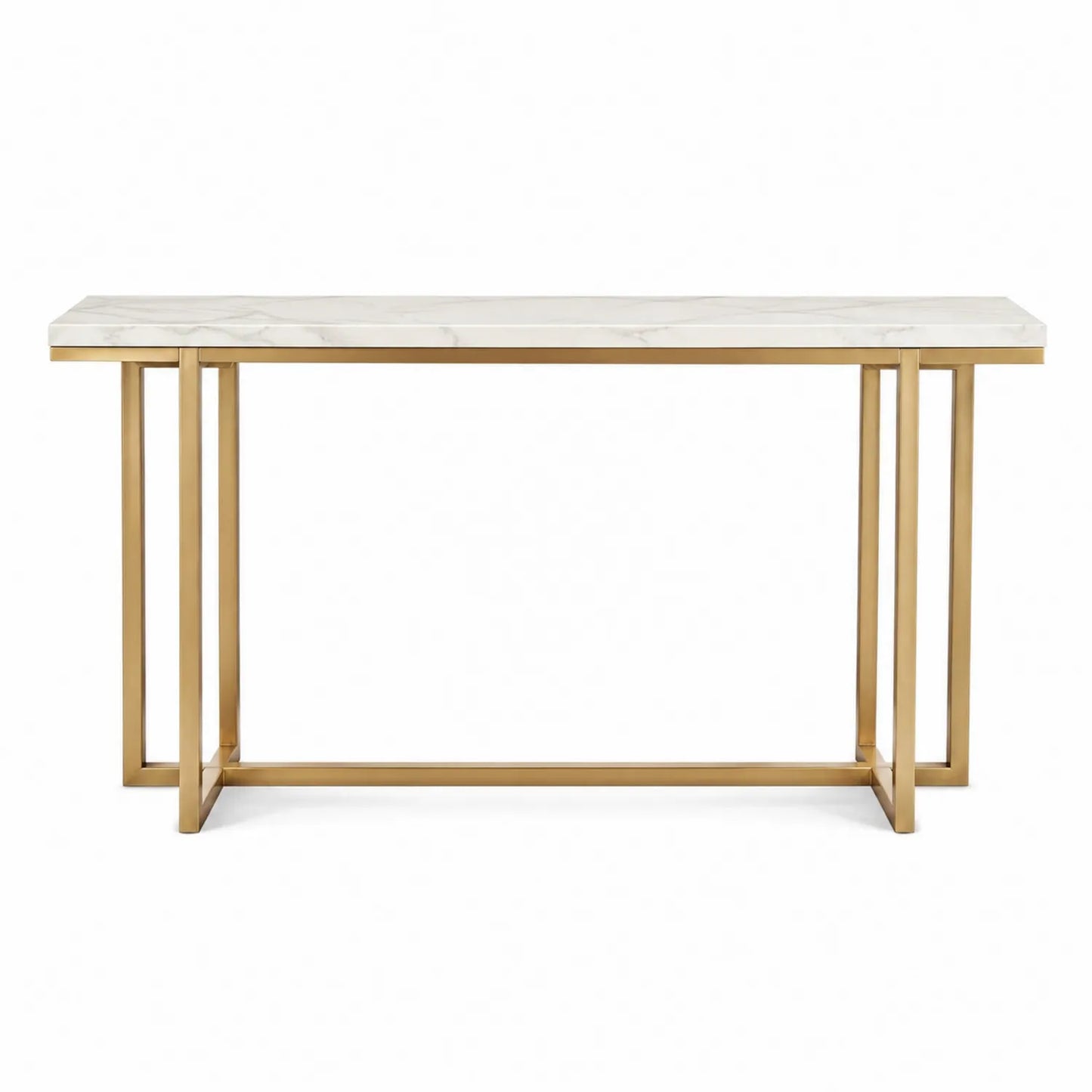 Mesa consola de mármol con base de metal dorado 120x35x80 cm