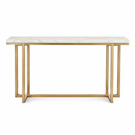 Mesa consola de mármol con base de metal dorado 120x35x80 cm