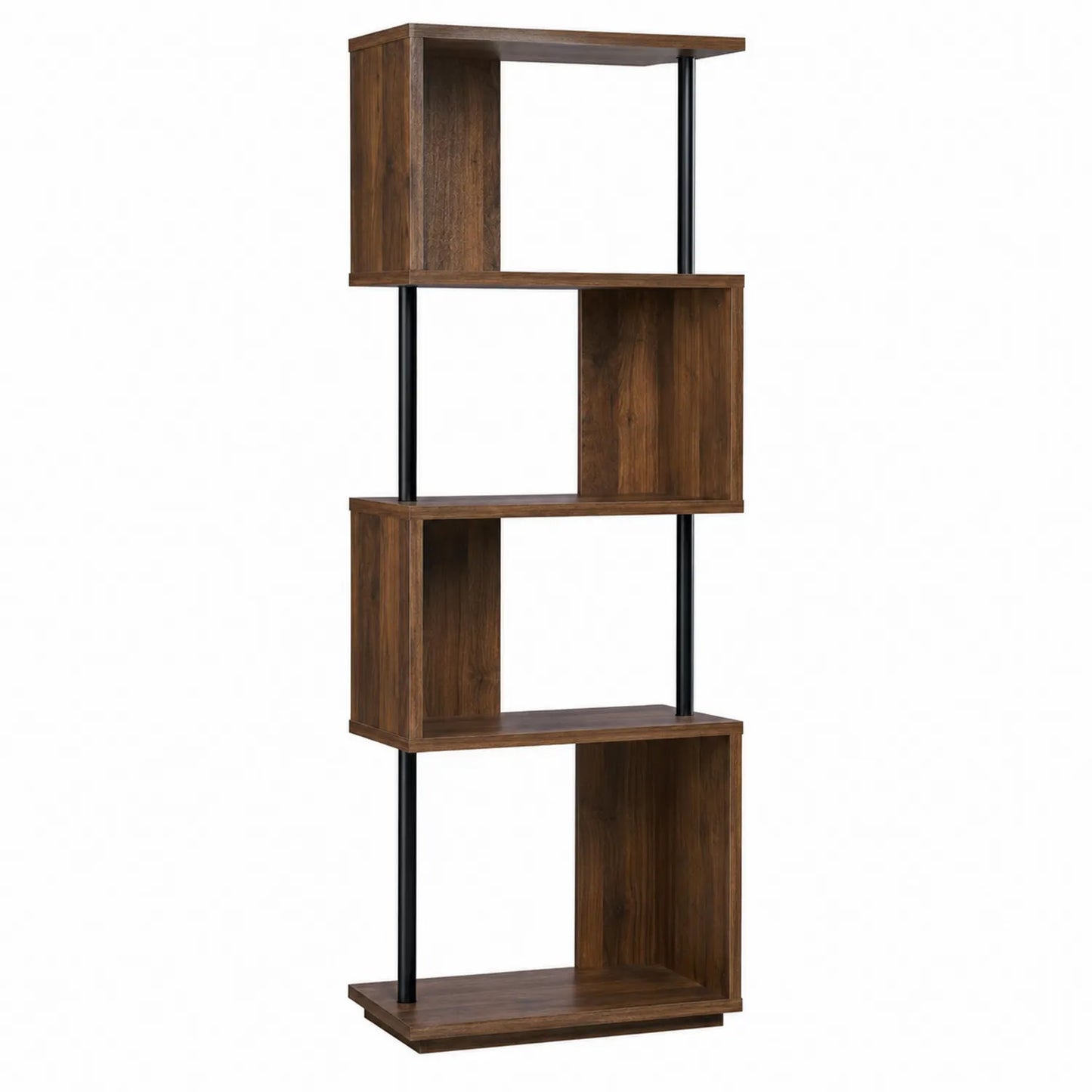 Estantería de MDF con 4 estantes y estructura de metal 137x60x30 cm Marrón y Negro